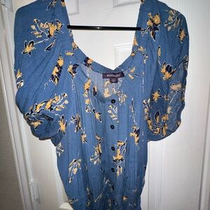 Roaman’s Plus Size Blue and Yellow Floral Dress
